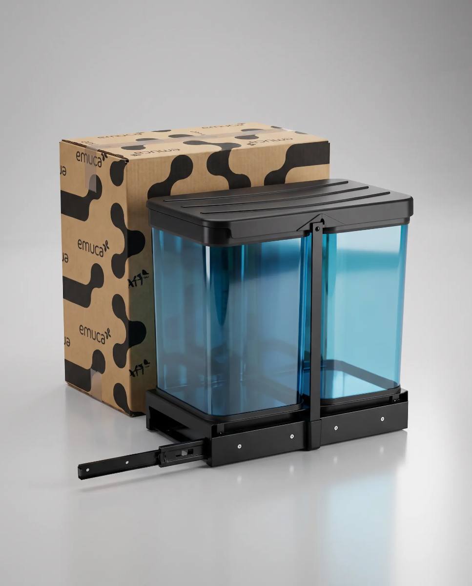 EMUCA Recycle Inox – Sistem de reciclare pentru corp de mobilier, 2 recipiente de 12 L, montare sub chiuvetă
