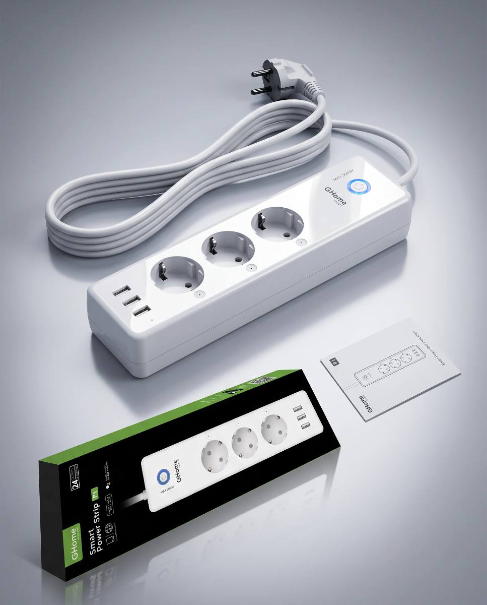 GHome Smart – Priză multiplă inteligentă Wi-Fi, 3 prize + 3 USB